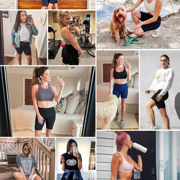 Women's High Waist Yoga Biker Shorts with Pockets, 8" Inseam, White - Picture 2 of 4